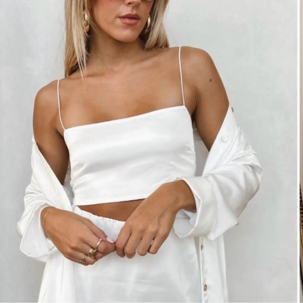Show Me Your Mumu Tucker Top & Glam Shorts Set White Luxe Satin